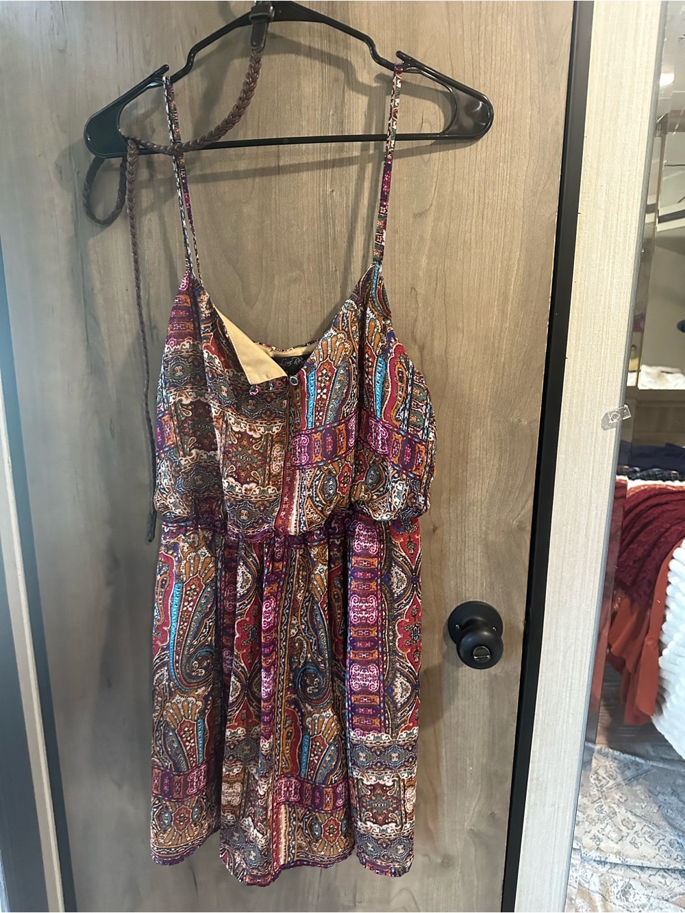 Love Reign Boho Paisley Dress Size L Multicolor Belted Spaghetti Strap